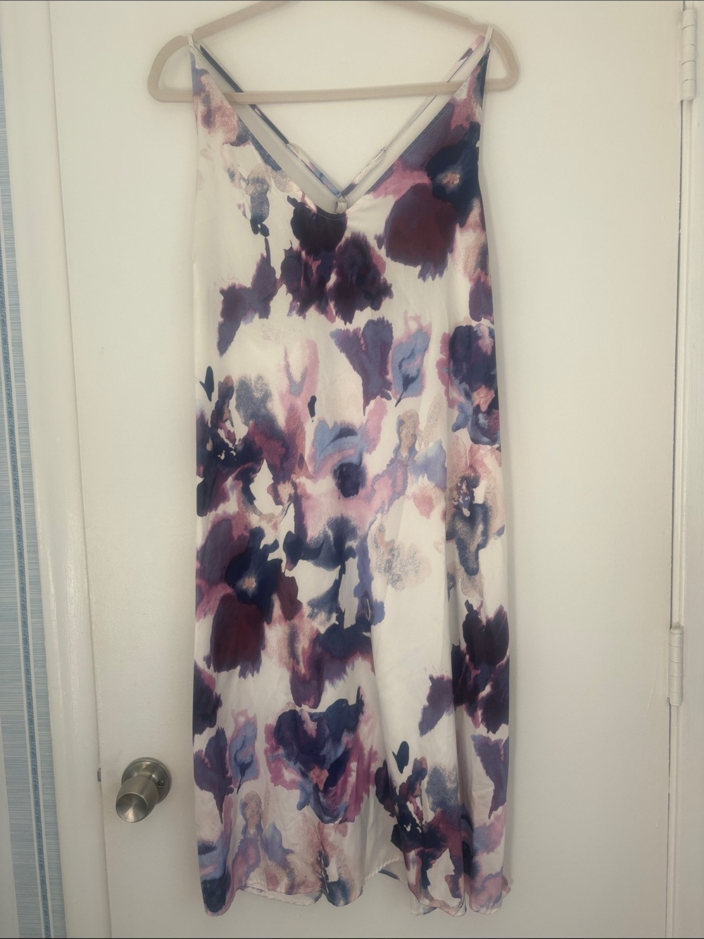 Floral Watercolor Slip Dress in White and Purple
